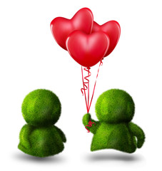 Cute green man giving colorful balloon to his beloved one - 12499168