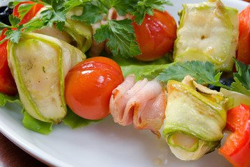 shish kebab from vegetables and meat