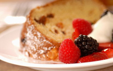 Slice of Italian Panettone Christmas bread with fruit