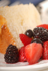 Slice of Angel Food Cake with fresh fruit