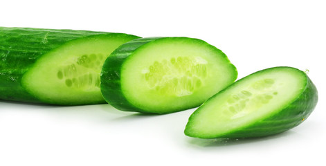 Slices of fresh green cucumber isolated