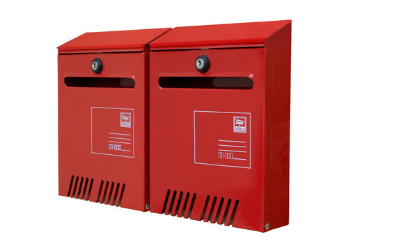 two red postbox with clipping path