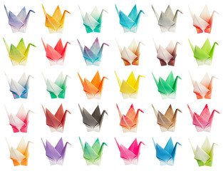 30 origami birds isolated on a pure white background