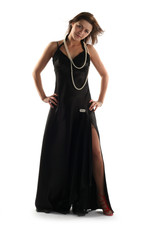 Girl in black dress isolated on white background