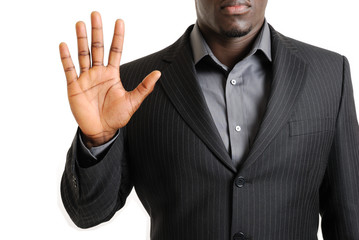 Business man showing his palm