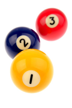 Three pool balls isolated on white