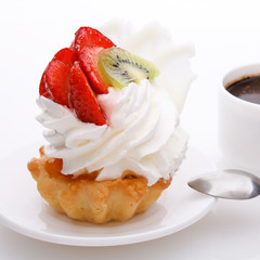 Closeup of cream and strawberries topping