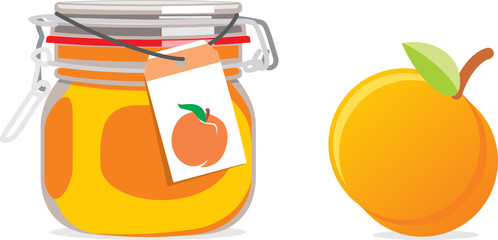 isolated peach jam jar and fruit