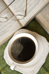 Naklejka na ściany i meble cup op hot coffee, reading set