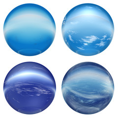 3d blue glass spheres set or collection isolated