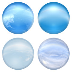 3d blue glass spheres collection isolated on white