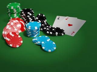 Gambling chips on green background II