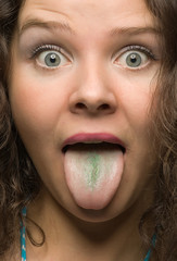 funny woman with green tongue - 12522527