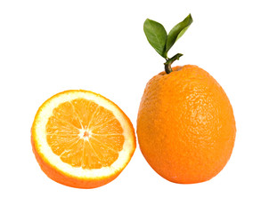 Orange and its section isolated on white background