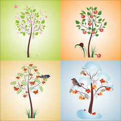 Seasonal tree, seamless illustration