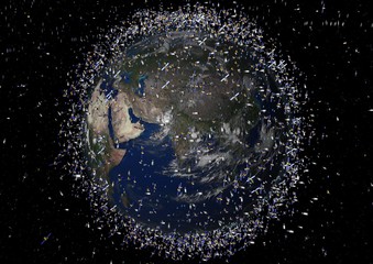 Space trash and sattelites around earth