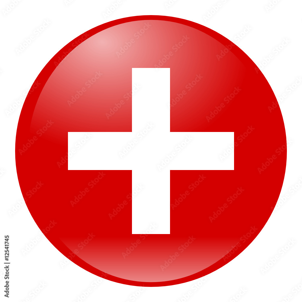 Poster white cross on red aqua button isolated