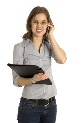 businesswoman talking into a mobile phone