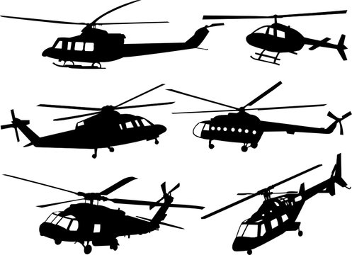 helicopters silhouette collection - vector