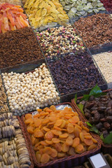 Nuts and candies at la boqueria market in Barcelona Spain