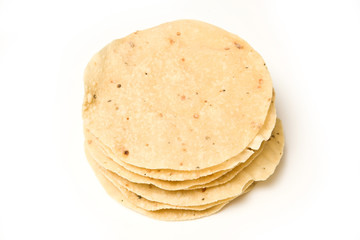 Pappadoms isolated on a white studio background.