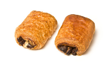 Chocolate crossaint isolated on a white studio background.