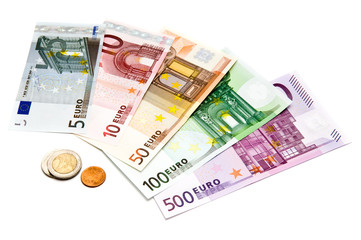 euro bills and coins