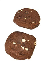 Chocolate cookies isolated on a white studio background.