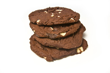 Chocolate cookies isolated on a white studio background.