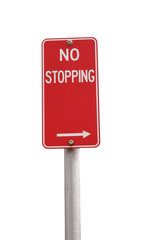 A red no stopping sign isolated on white