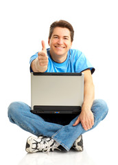 happy man with laptop