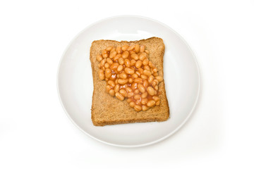 Plate of baked beans on toast,