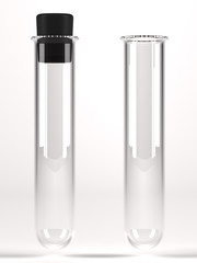 Empty test tubes with/without plug on white background