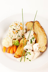 Tilapia-Filet mit Champignon-Ragout und Reis