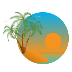 Tropical island. Palms and sea. Vector.