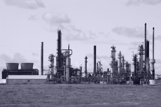 Oil refinery in sepia in Cheyenne, Wyoming, USA
