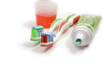 toothpaste and toothbrushes