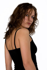 Girl in black over white