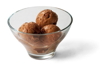 Chocolate Ice-cream balls in transparent glass