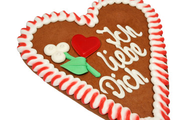 Lebkuchenherz Detail auf weiß