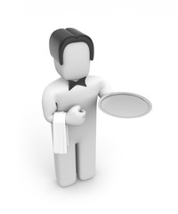 Fototapeta premium The waiter with flat round palte