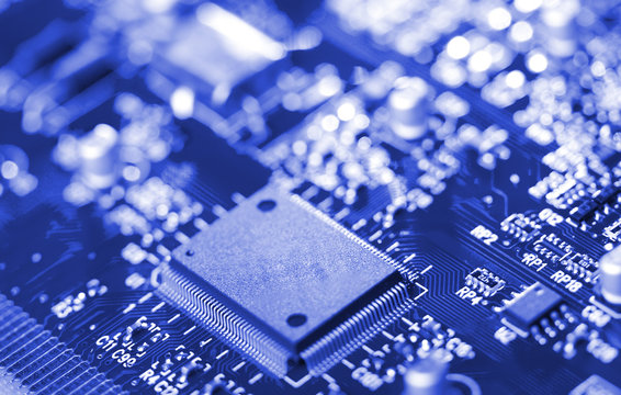 close-up microchip on circuit board