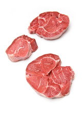 Stewing steak  isolated on a white studio background.