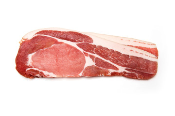 Rashers of bacon isolated on a white studio background.