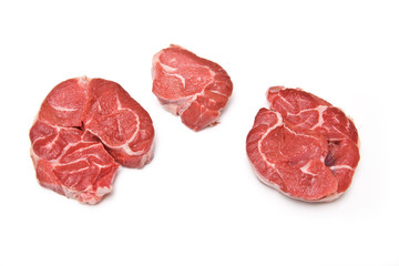 Stewing steak  isolated on a white studio background.
