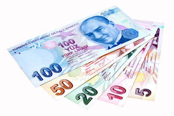 Colorful Turkish banknotes
