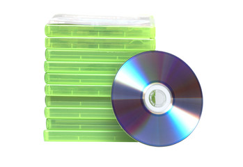 Stack of dvd's and cd's over a white background