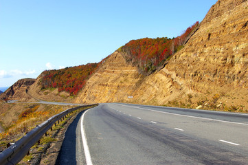 Mountain  pass Kholmskiy on island Sakhalin by autumn.