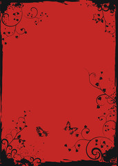 Grunge red floral frame with butterflies