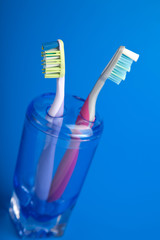 two colorful toothbrushes